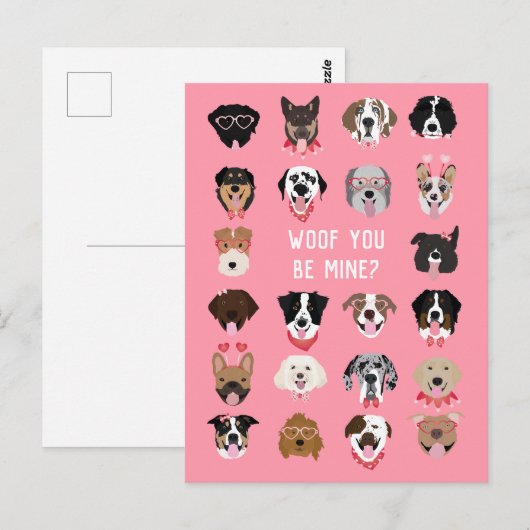 Woof You Be Mine Dog顔 ポストカード (正面/裏面)
