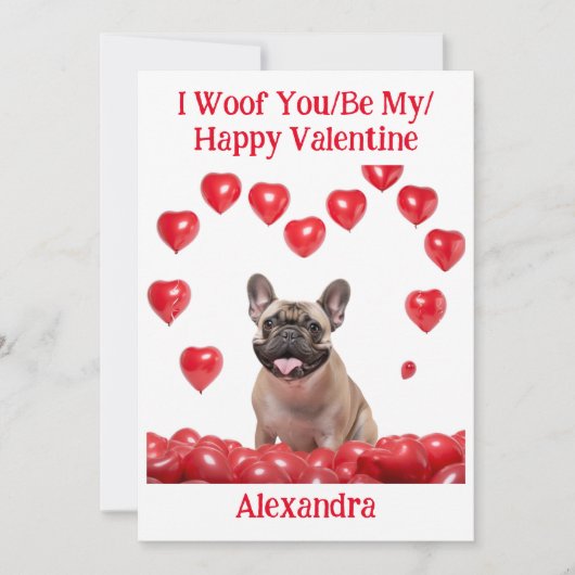 Woof You/Be My/Happy Valentine フランスの Buldog Card シーズンカード (正面)