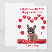 Woof You/Be My/Happy Valentine フランスの Buldog Card シーズンカード (正面/裏面)
