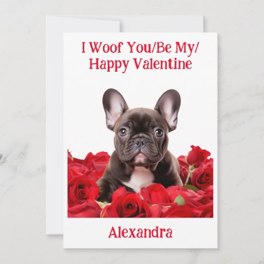 Woof You/Be My/Happy Valentine フランスの Buldog Card シーズンカード (正面)