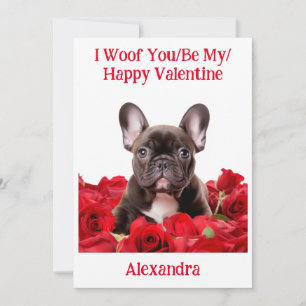 Woof You/Be My/Happy Valentine フランスの Buldog Card シーズンカード