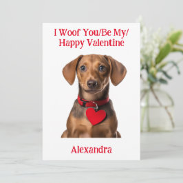 Woof You/Be My/Happy Valentine Dachshund Puppy シーズンカード