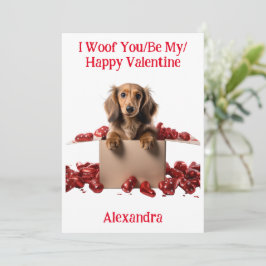 Woof You/Be My/Happy Valentine Dachshund Puppy シーズンカード