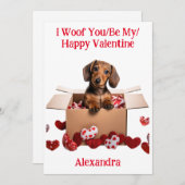 Woof You/Be My/Happy Valentine Dachshund Puppy シーズンカード (正面/裏面)