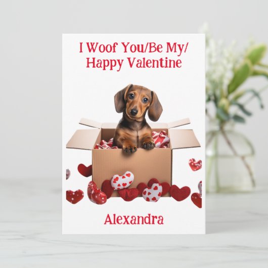 Woof You/Be My/Happy Valentine Dachshund Puppy シーズンカード (スタンド正面)