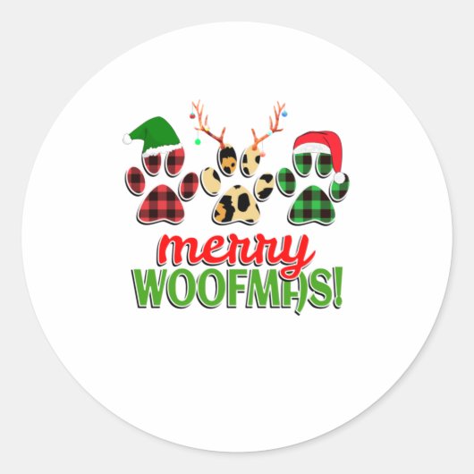 WOOFMASドッグメリーポークリスマスバッファロー ラウンドシール (正面)