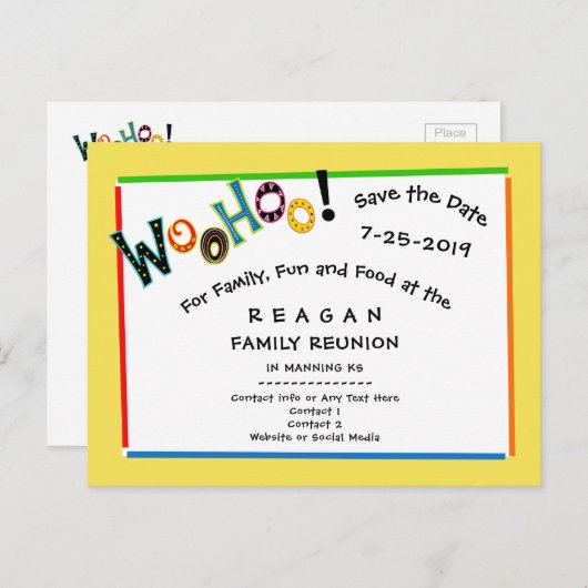 Woohooのようなおもしろい懇親会パーティー日付を保存 案内ポストカード (正面/裏面)