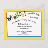 Woohooのようなおもしろい懇親会パーティー日付を保存 案内ポストカード (正面)