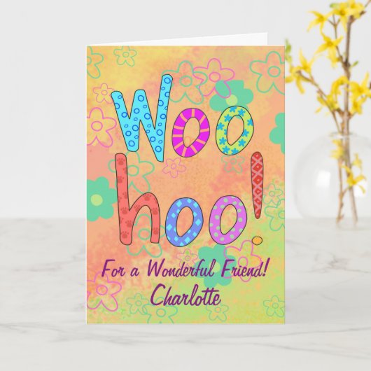 WooHooの名前パーソナライズされたの友パーソナライズされた達 カード (黄色い花)