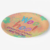 Woohoo Word Art Nameおめでとうございますパーソナライズされた ペーパープレート (アングル)