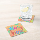 WooHoo Word Texアートグラフィックオレンジ スクエアペーパーコースター (インサイチュ)