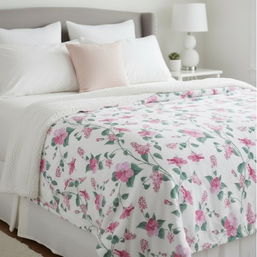 wool blanket, floral print blanket, pink blanket フリースブランケット