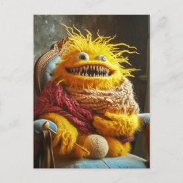 Wool monster crocheting in a chair. Funny ポストカード