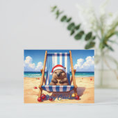 Woolly Wombat Santa hat Merry Christmas シーズンポストカード (スタンド正面)