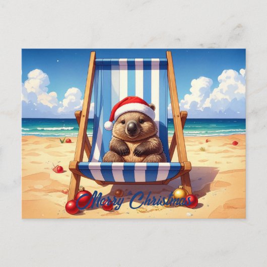 Woolly Wombat Santa hat Merry Christmas シーズンポストカード (正面)