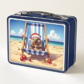 Woolly Wombat Santa hat Merry Christmas メタルランチボックス (裏面)