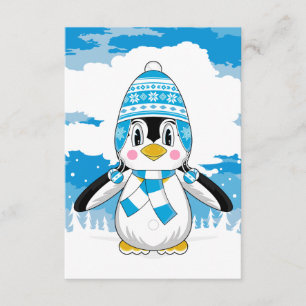 Wooly帽子のペンギンRSVPカード 出欠カード