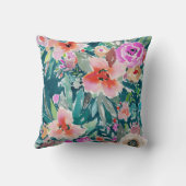 WOOTのカラフルな熱帯花の水彩画 クッション (裏面)
