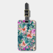 WOOTのカラフルな熱帯花の水彩画 ラゲッジタグ (正面縦)