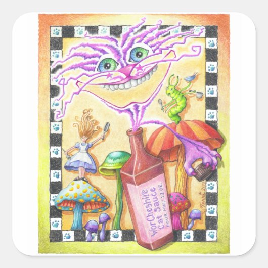 WorCheshire猫ステッカー スクエアシール (正面)