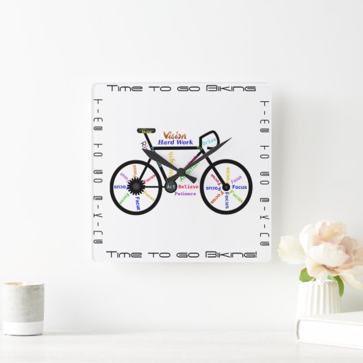 Wordを使用してサイクリングを行く時やる気を起こさせる間 スクエア壁時計 (ホーム)
