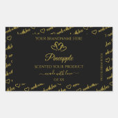 Wordクラウド製品のブラックおよび金ゴールドラベルのハート 長方形シール (正面)