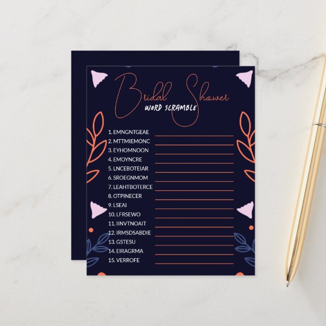 Wordスクランブルブライダルシャワーゲーム (正面/裏面インサイチュ)