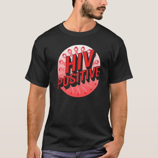 Word Aids Days HIV Positive Red Awareness Ribbon S Tシャツ (正面)