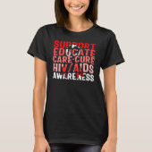 Word Aids Days Support Educate Care Cure Red Aware Tシャツ (正面)