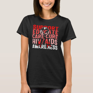Word Aids Days Support Educate Care Cure Red Aware Tシャツ