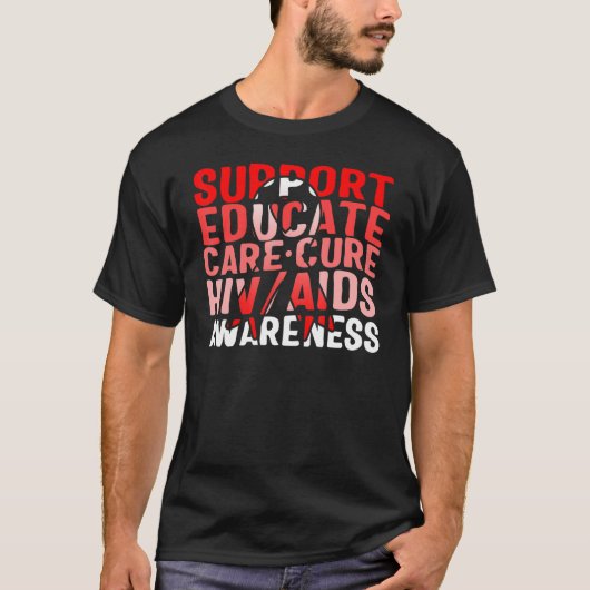 Word Aids Days Support Educate Care Cure Red Aware Tシャツ (正面)
