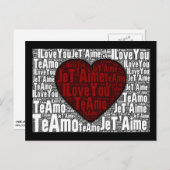 Word Art: "I Love You" 3 languages -赤いハート ポストカード (正面/裏面)