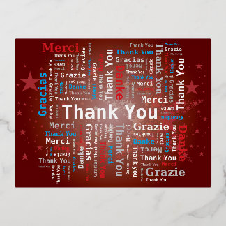 Word Cloudに感謝 – 5言語 – 赤 箔シーズンポストカード