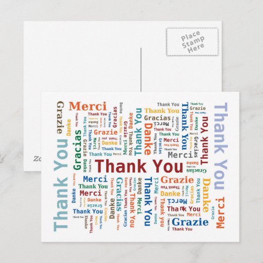 Word Cloudに5か国語で感謝 ポストカード (正面/裏面)