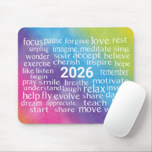 Word Cloud 2026オンレインボー抽象芸術 マウスパッド