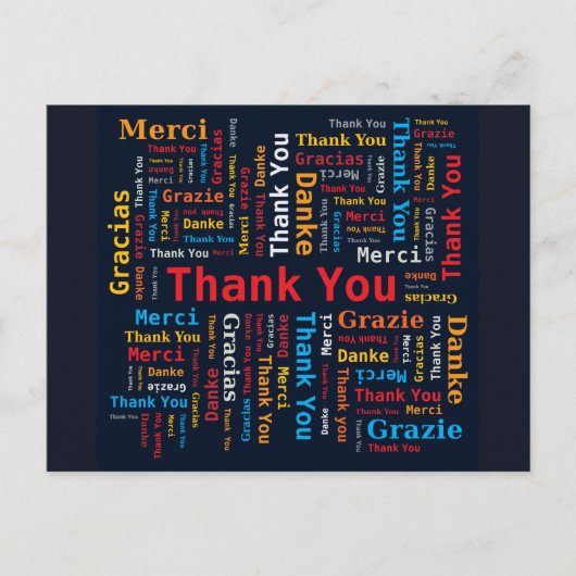 Word Cloud 5言語の黒い背景に感謝 ポストカード (正面)