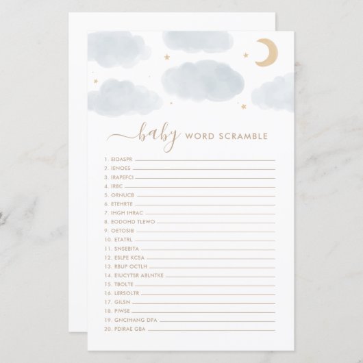 Word Scamble Baby Shower Game Over the Moon (正面/裏面)
