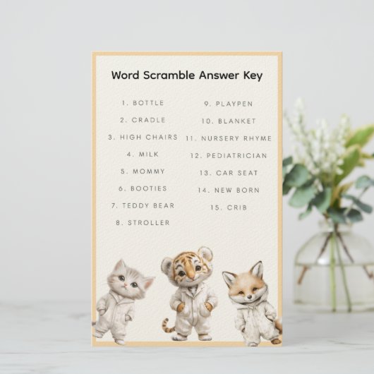Word Scramble Answer Key Whimsical Pajama Animals 便箋 (スタンド正面)