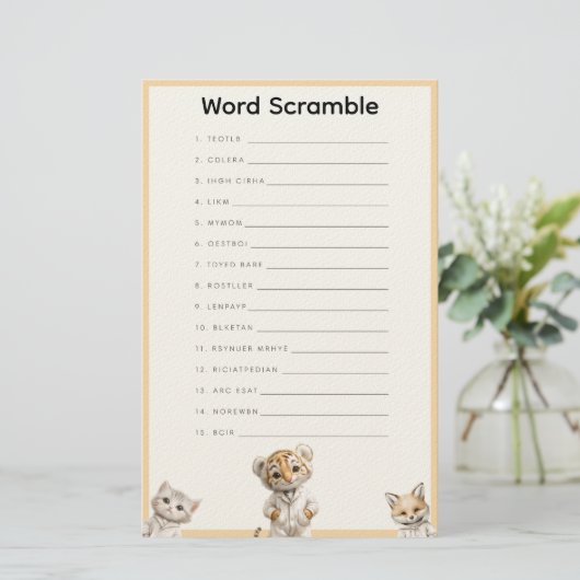  Word Scramble Whimsical Pajama Animals 便箋 (スタンド正面)