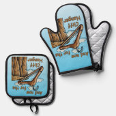 Wordplayでクリフハンガーのおもしろいよくはしゃぐ画像 鍋つかみ&鍋敷きセット (正面/裏面)