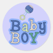 Words男の赤ちゃんW/Rattleおもしろい ラウンドシール (正面)