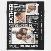 Words For #1パパ父の日フォトコラージブラック フリースブランケット (正面)