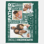 Words For #1パパ父の日フォトコラージンググリーン フリースブランケット (正面)