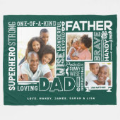 Words For #1パパ父の日フォトコラージンググリーン フリースブランケット (正面(横))