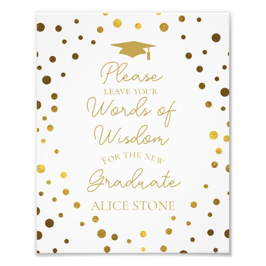 words of wisdom graduation party sign gold フォトプリント            (正面)
