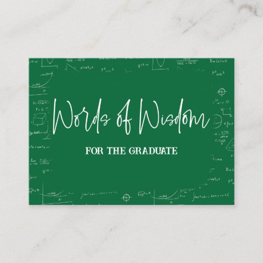 Words of Wisdom Green Math Graduation Advice エンクロージャーカード (正面)