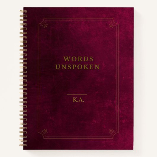 Words Unspoken Notebook – Maroon Gold Leather Look ノートブック (正面)