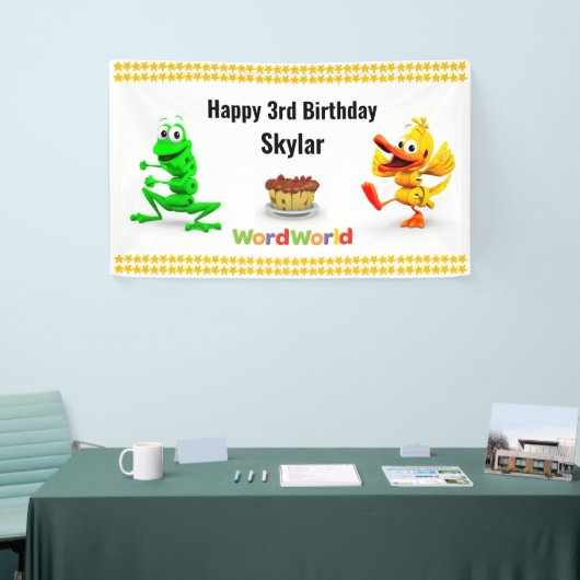 WordWorldのカスタマイズ可能な誕生日の旗 横断幕 (トレードショー)