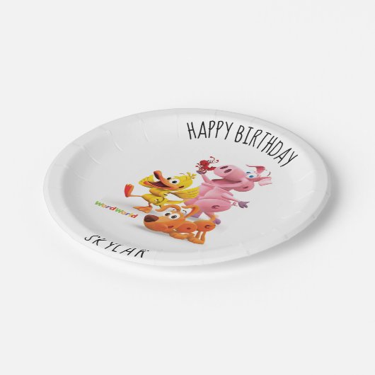 WordWorldのパーソナライズなパーティーのプレート ペーパープレート (アングル)