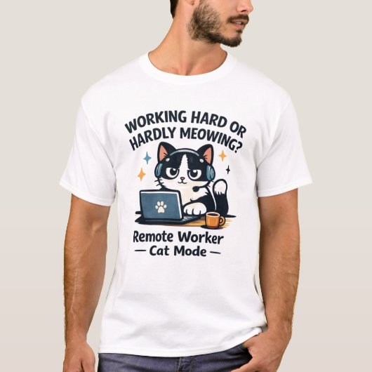 Work From Home Cat Funny Laptop Cartoon Tシャツ (正面)